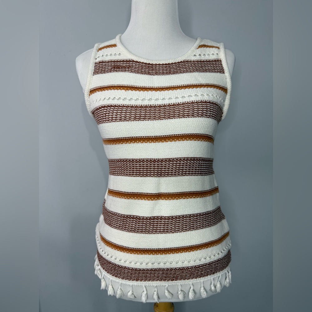 Alya boho crochet knit stripe sweater with fringe - small